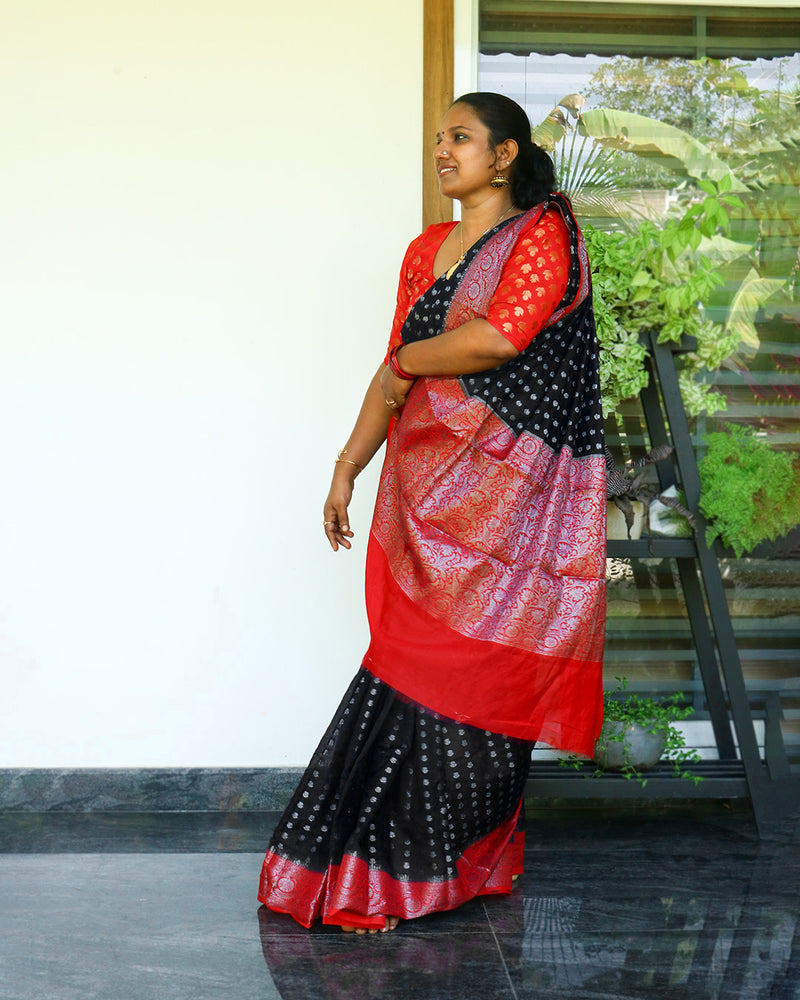 Banarasi Georgette Saree Red and Black, Women Fashion
