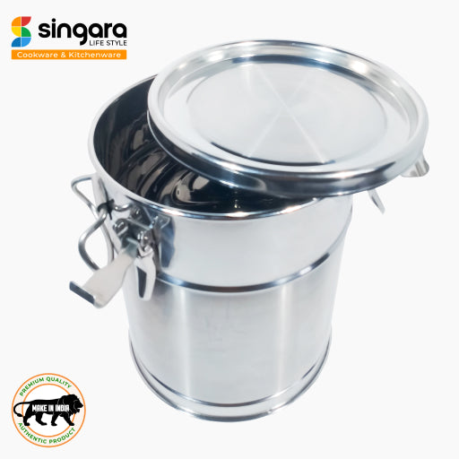 Stainless Steel Pawali With Handle | Drum/Storage Container For Atta/Rice/Grains