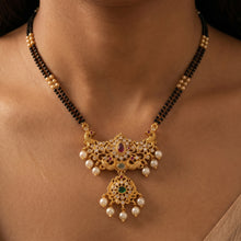 Antique Gold-Plated Double Chain Mangalsutra with Pearl Drops