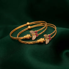 Adjustable Gold-Plated CZ & Ruby Butterfly Split-Band Bangle