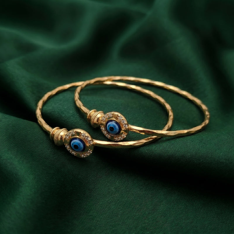 Adjustable Gold-Plated Evil Eye Cuff Bangle with CZ Halo