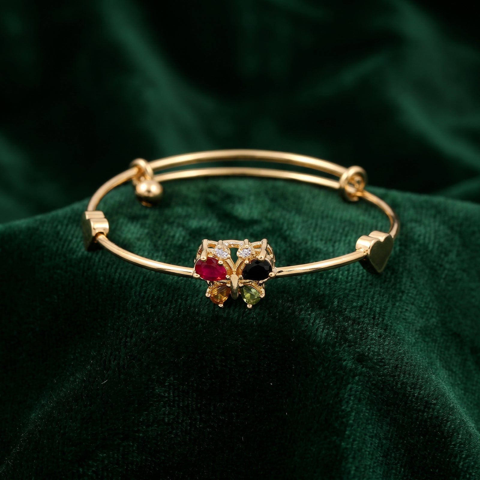 Expandable Gold-Plated Multi-Color Butterfly Bangle
