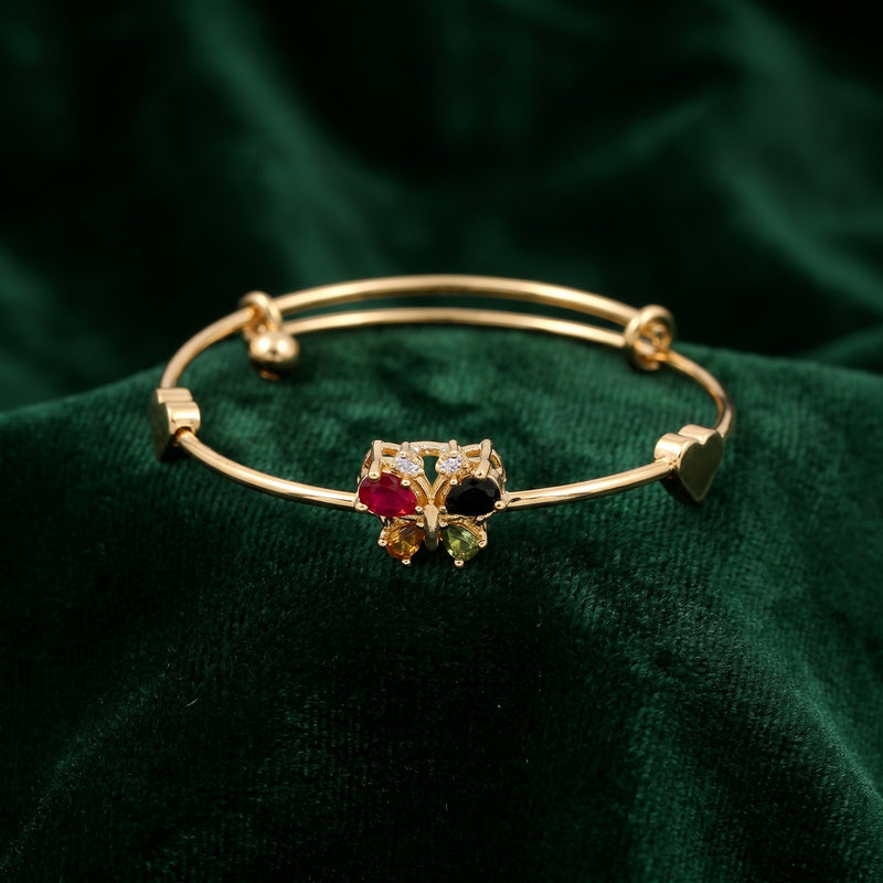 Expandable Gold-Plated Multi-Color Butterfly Bangle