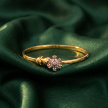 Adjustable Gold-Plated Lavender Floral Cuff Bangle
