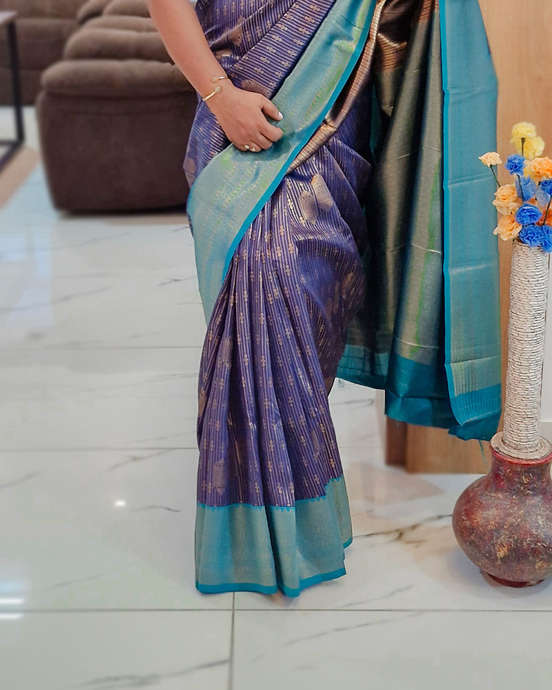 Semi Silk Suhani Saree Violet and Peacock Blue, Women Fashion